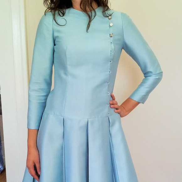 Mignon Paris New York Light Blue Silk Dress, SZ 2 - Picture 2 of 8